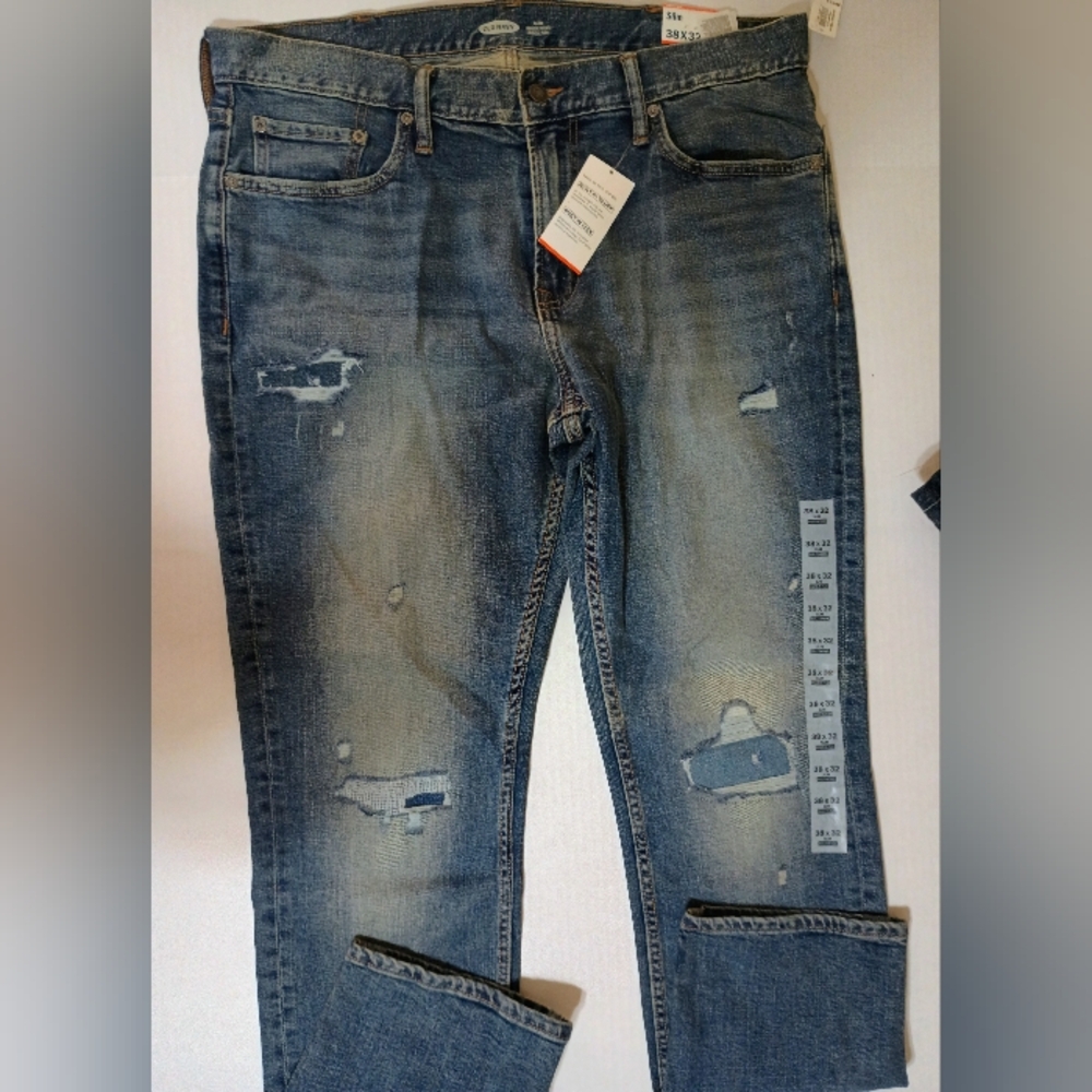 Old Navy Men's Straight Jeans - Distressed Blue Size 38X32✨